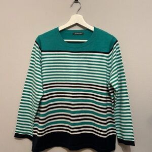 Charter Club Teal and White Striped Sweater